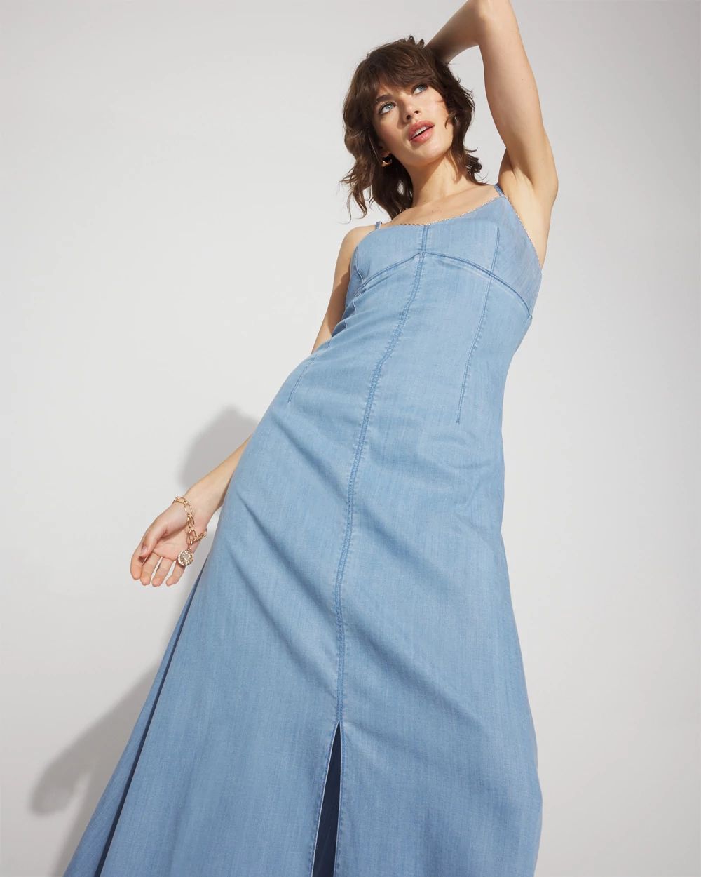 Pasterip（パセリ）　Free cut maxi length denim Denim Maxi Skirt - Low Waist Slit Maxi Skirt | Boho Pink